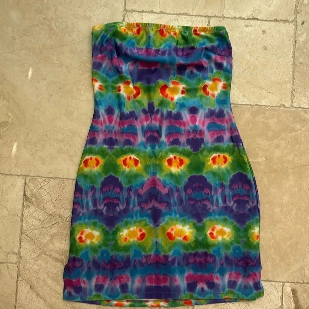 Hot kiss tie dye mini dress size small - 70s girl Halloween costume.